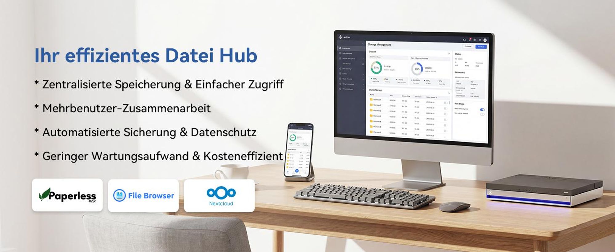 LincStation N1 6-Bay NAS, Intel N5105, 16 GB RAM, 4x M.2 NVMe, 2,5 GbE, Unraid