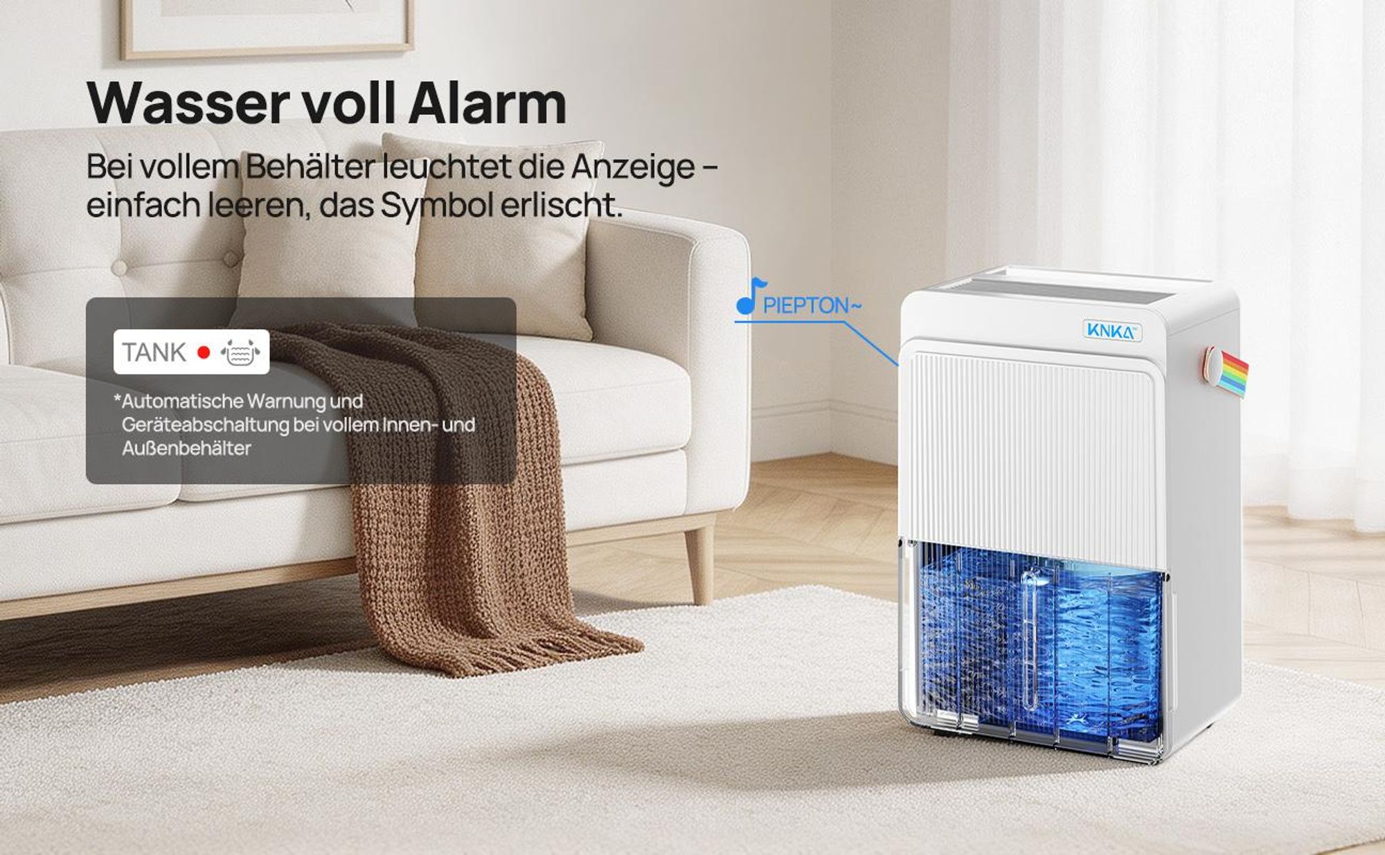 KNKA Pro Luftentfeuchter 25 L/Tag,bis zu 250m³ elektrischer Dehumidifier, 3 Modi,Timer, 40-45dB leise Entfeuchter 4L Wassertank