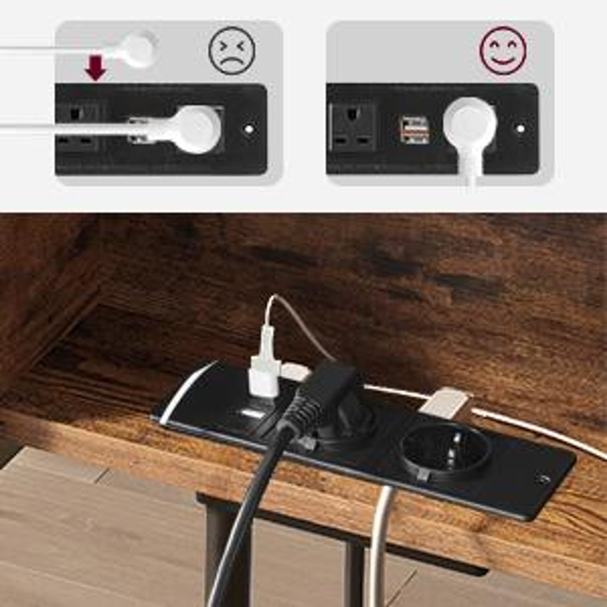 VASAGLE Beistelltisch, mit Steckdose, 2 AC-Anschlüsse, 2 USB-Anschlüssen