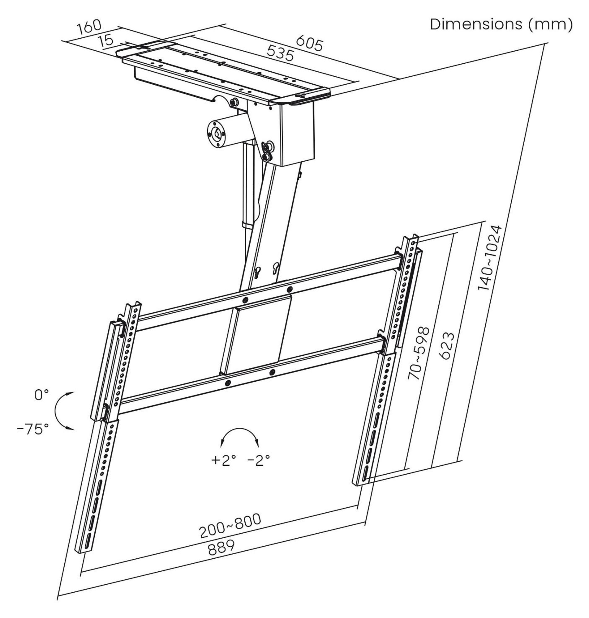 Maclean elektrische TV-Halterung Deckenmontage Tuya-kompatibel max. VESA 800x400 für Fernseher von 43 bis 86" max. 55 kg MC-176 T