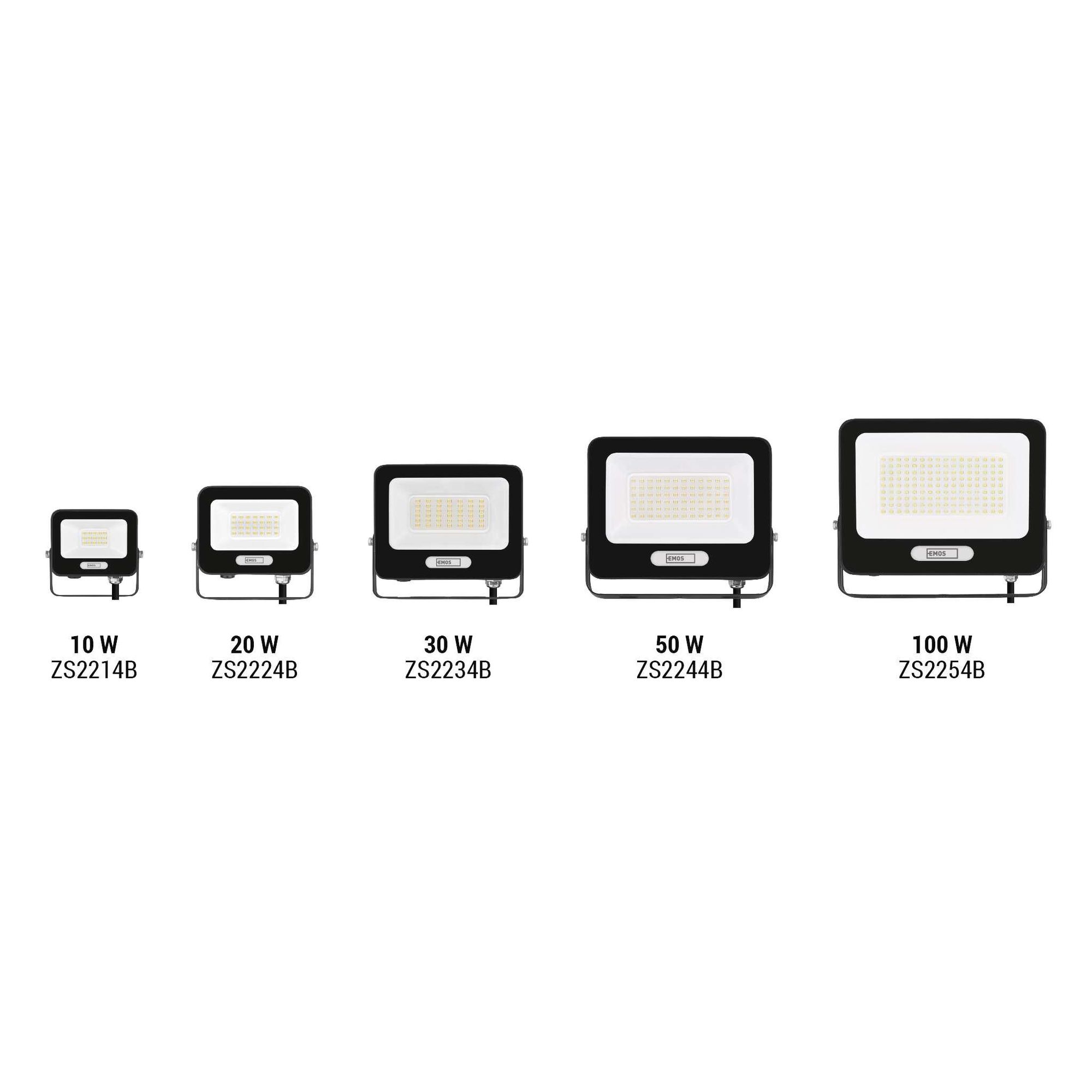 EMOS LED Aluminium-Strahler GLARO 10W, IP65 Wasserdicht für Feuchtraum/Außen, superhell 1000lm, Neutralweiß 4000K, 20cm Gummi-Kabel, schwarz, ZS2214B
