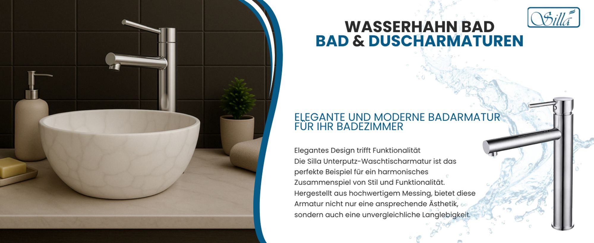 Silla, Chrom, Armatur, Bad, Spültischarmatur, Wasserhahn Bad, Wasserhahn, Messing