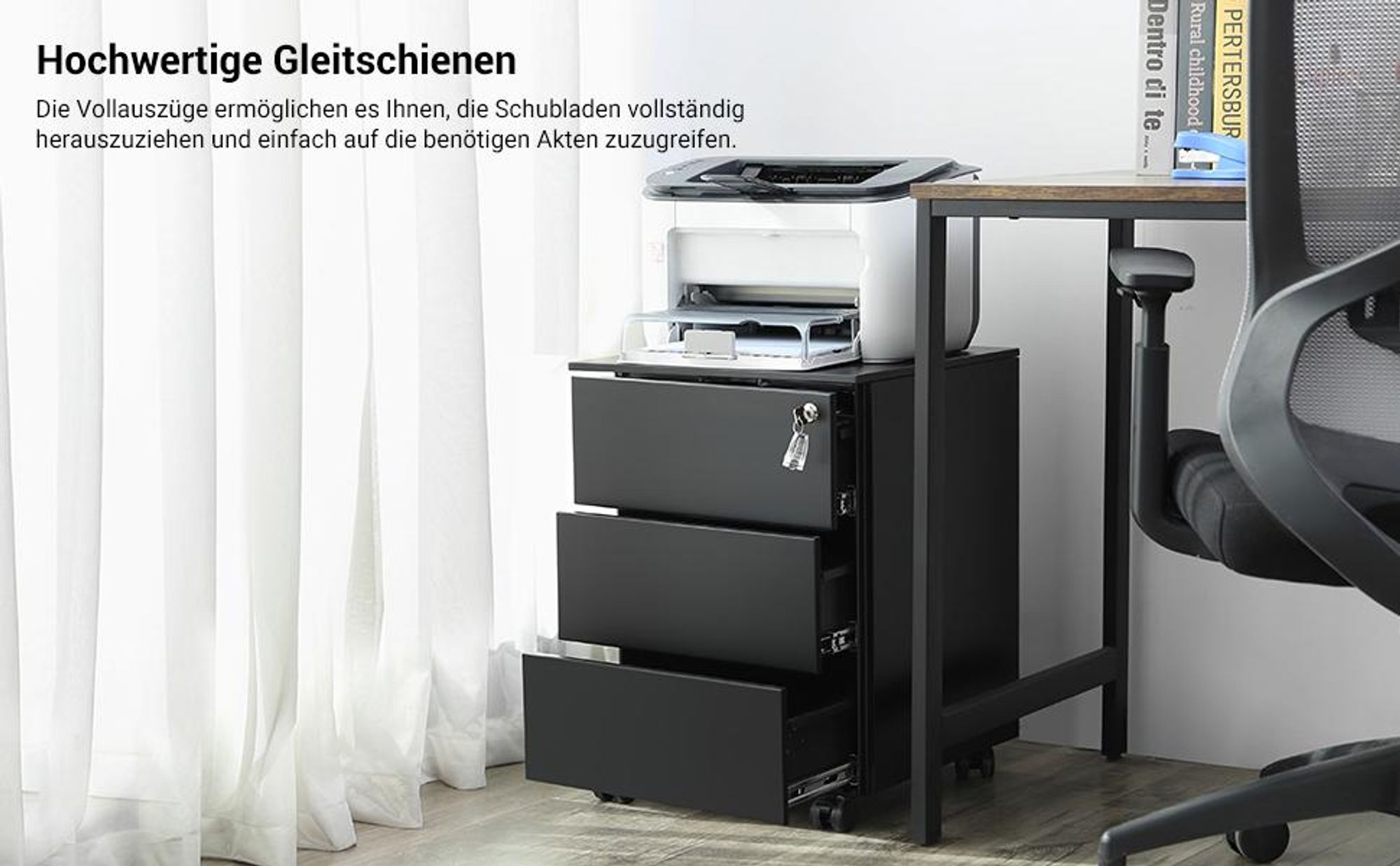 SONGMICS Rollcontainer, Rollcontainer Aktenschrank Büroutensilien, schwarz