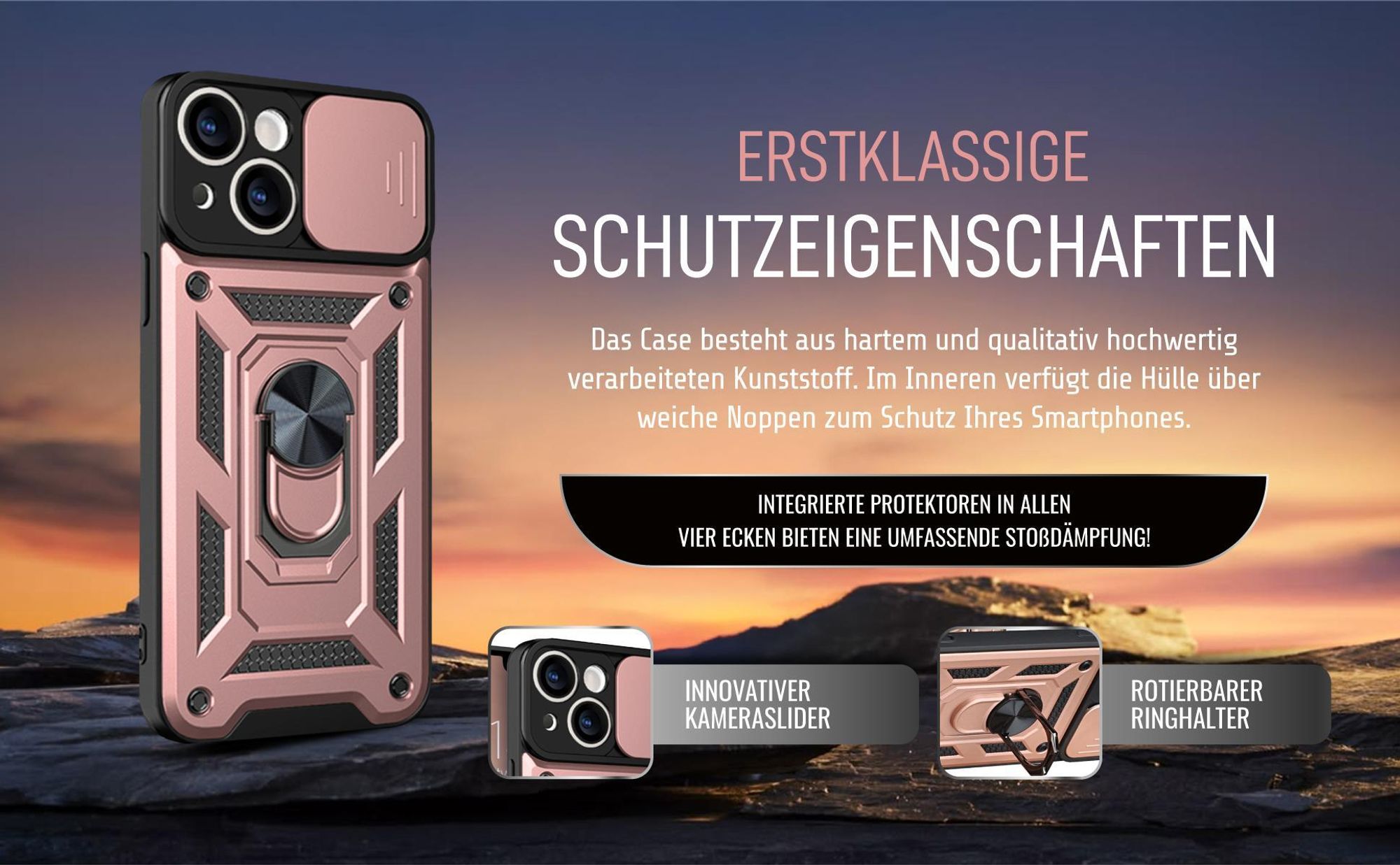 Handycase in Rosegold für Apple iPhone 14 mit Ringhalter