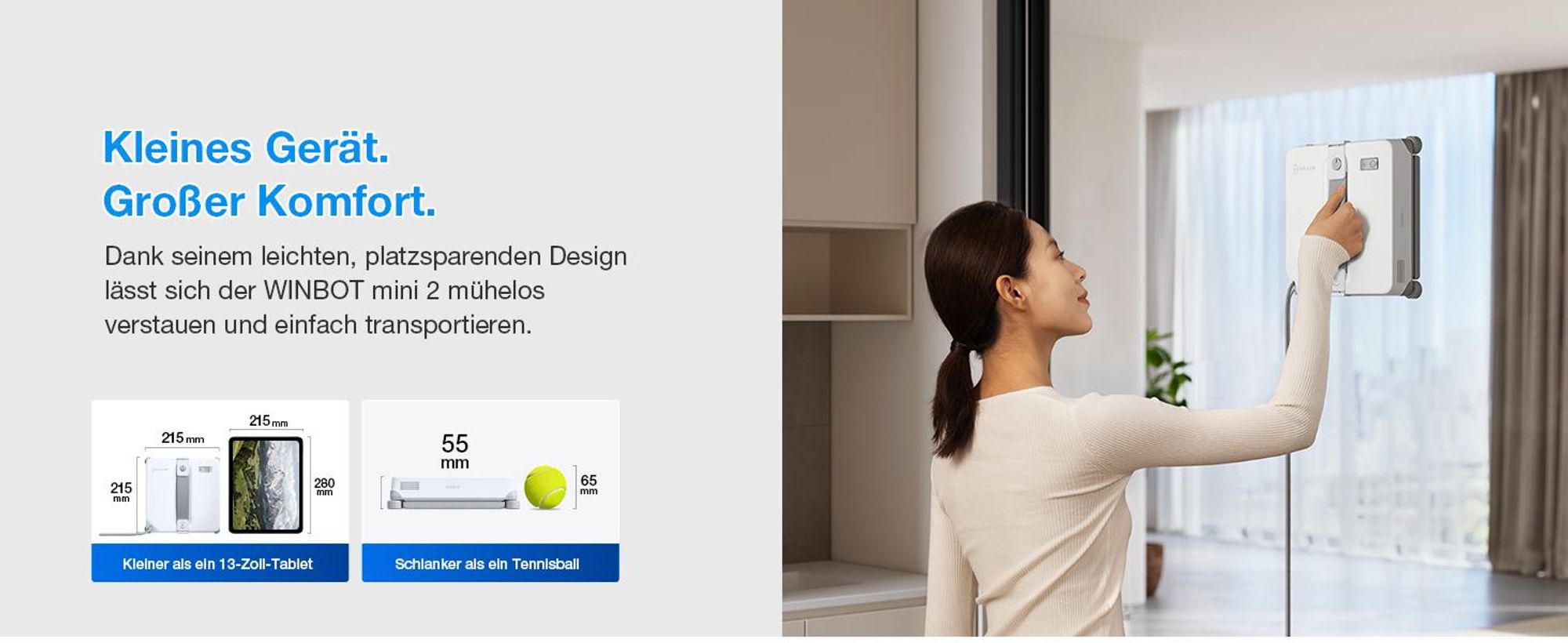 ECOVACS WINBOT Mini 2 Fensterputzroboter mit 1L Original Fensterreinigungsflüssigkeit, Smarte Navigation, 6 App-Modi, 10-Stufiges Sicherheitssystem