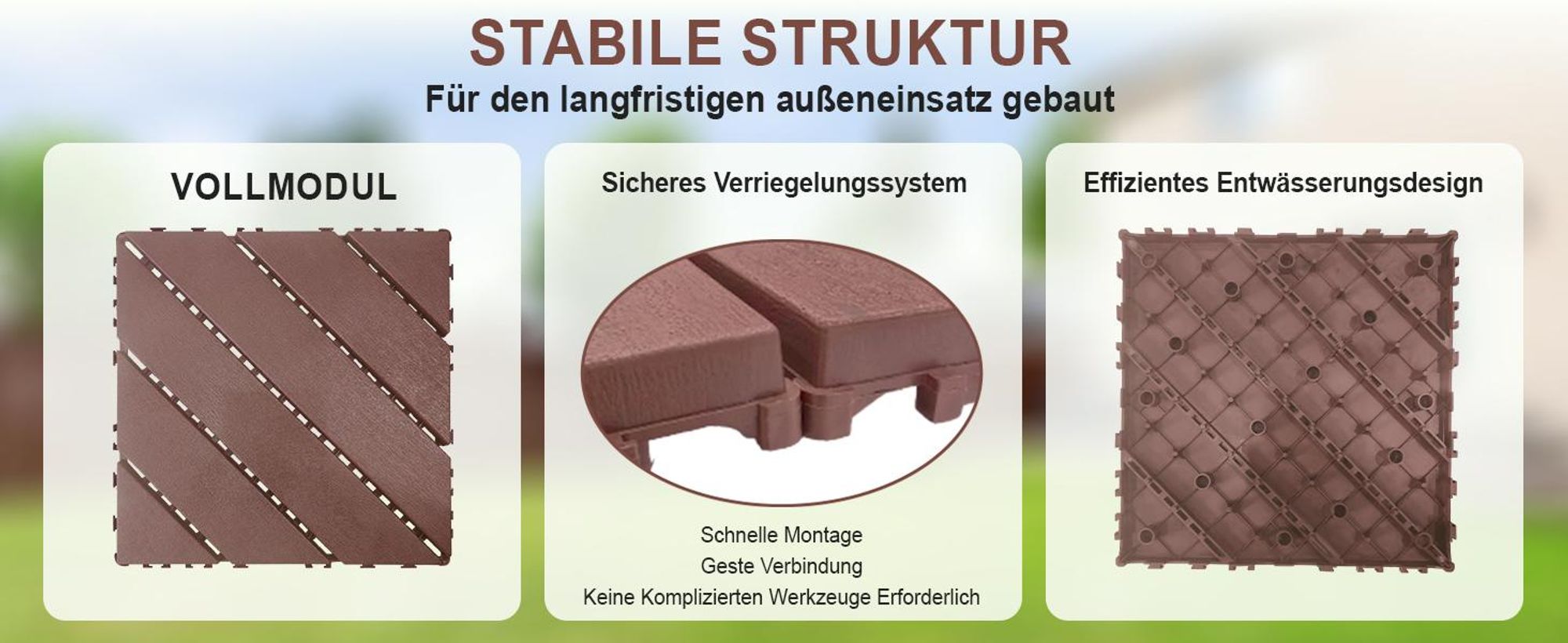 44 Stück Terrassenfliesen Stecksystem Klickfliesen Dielen für Terrasse Garten Balkon Pool[Braun - Schräge Streifen]