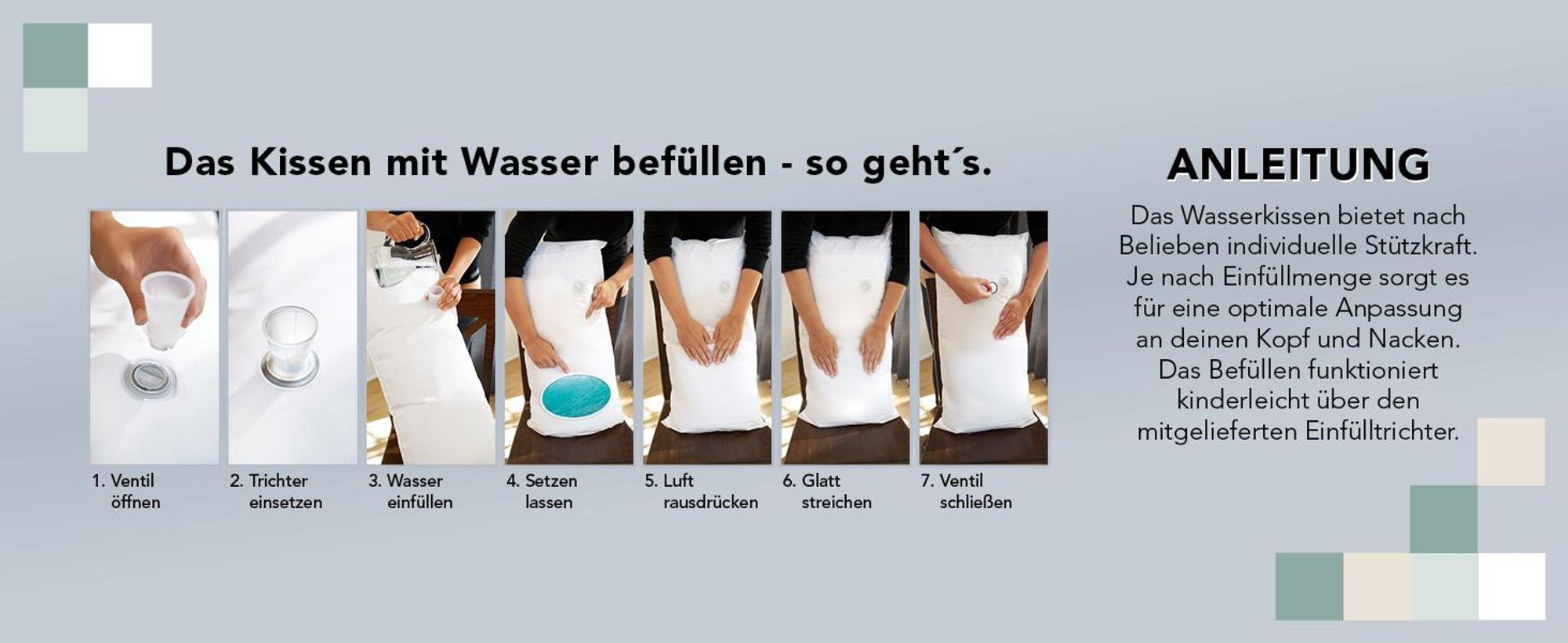 Wasserkissen | 40 x 80 cm | XDream | Kopfkissen mit anpassbarer Füllmenge