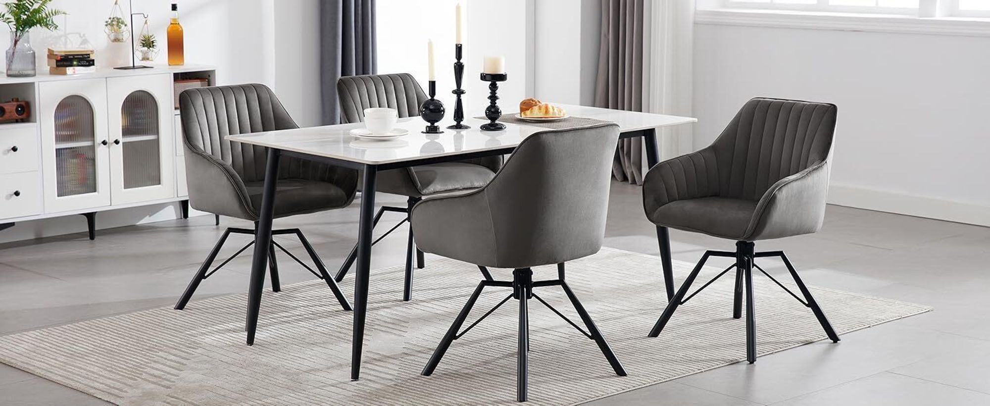 WULTU Esszimmerstühle drehbar 6er Set, Samt Sessel Wohnzimmer, Metallbeine, dunkelgrau