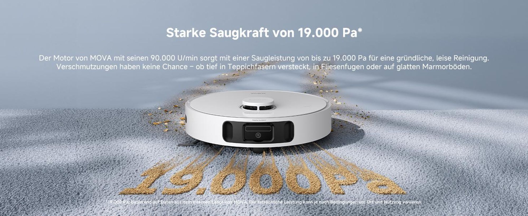 MOVA E40 Ultra Set, Saugroboter mit Wischfunktion, 19000 Pa, All-in-One-Station, 75 Tage Reinigung, inkl. extra 1L Reinigungsflüssigkeit