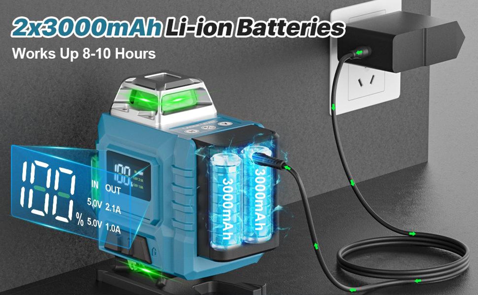 Kreuzlinienlaser profi 4D 16 Lines Laser Level 360º Rotary, LED-Anzeige, Automatische Kreuzlinienlaser mit 2x3,0Ah Batterie, IP54 Staub & Wasserschutz
