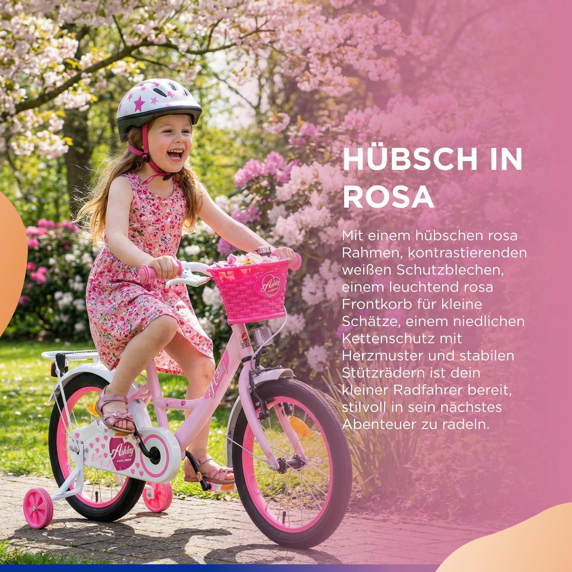 Volare Ashley Kinderfahrrad - Mädchen - 18 Zoll - Rosa/Rot