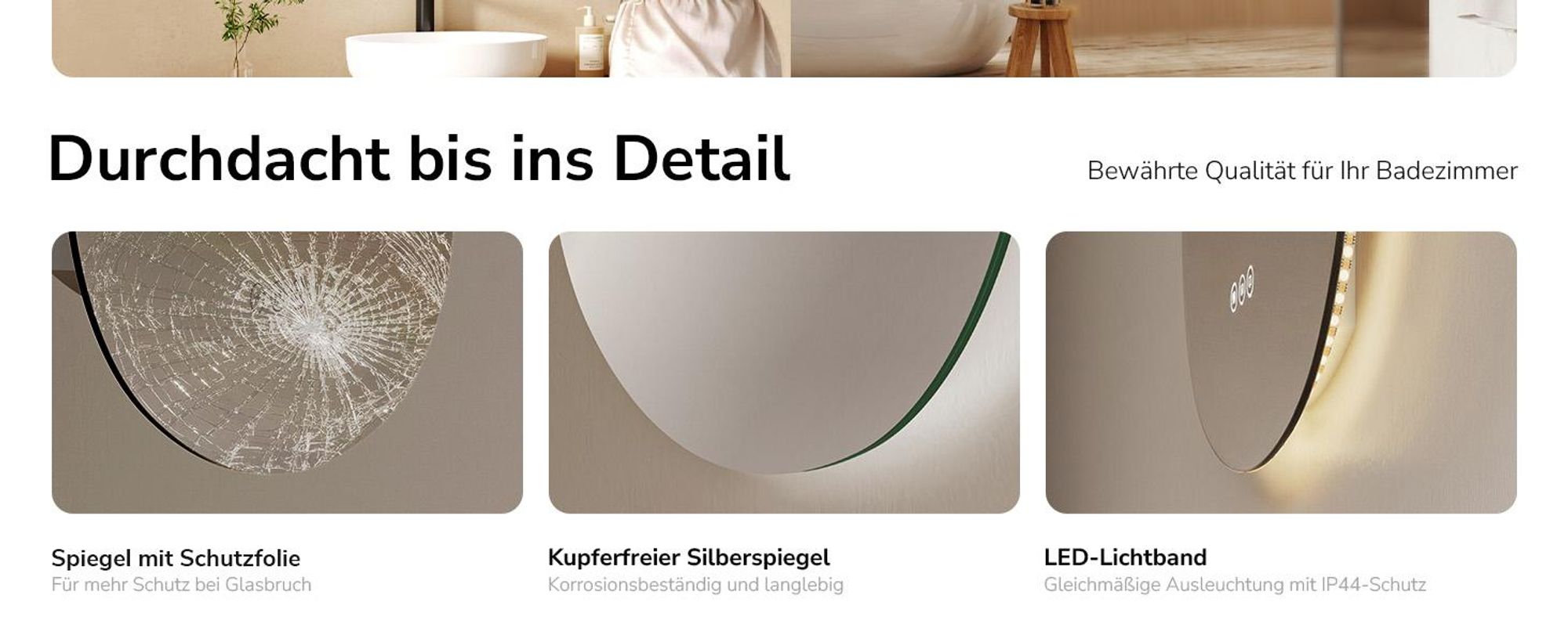 EMKE Badspiegel mit Beleuchtung 75 x 55 cm Anti-Beschlag 3 Lichtfarben Dimmbar Touch Schalter Organische Form Badezimmerspiegel