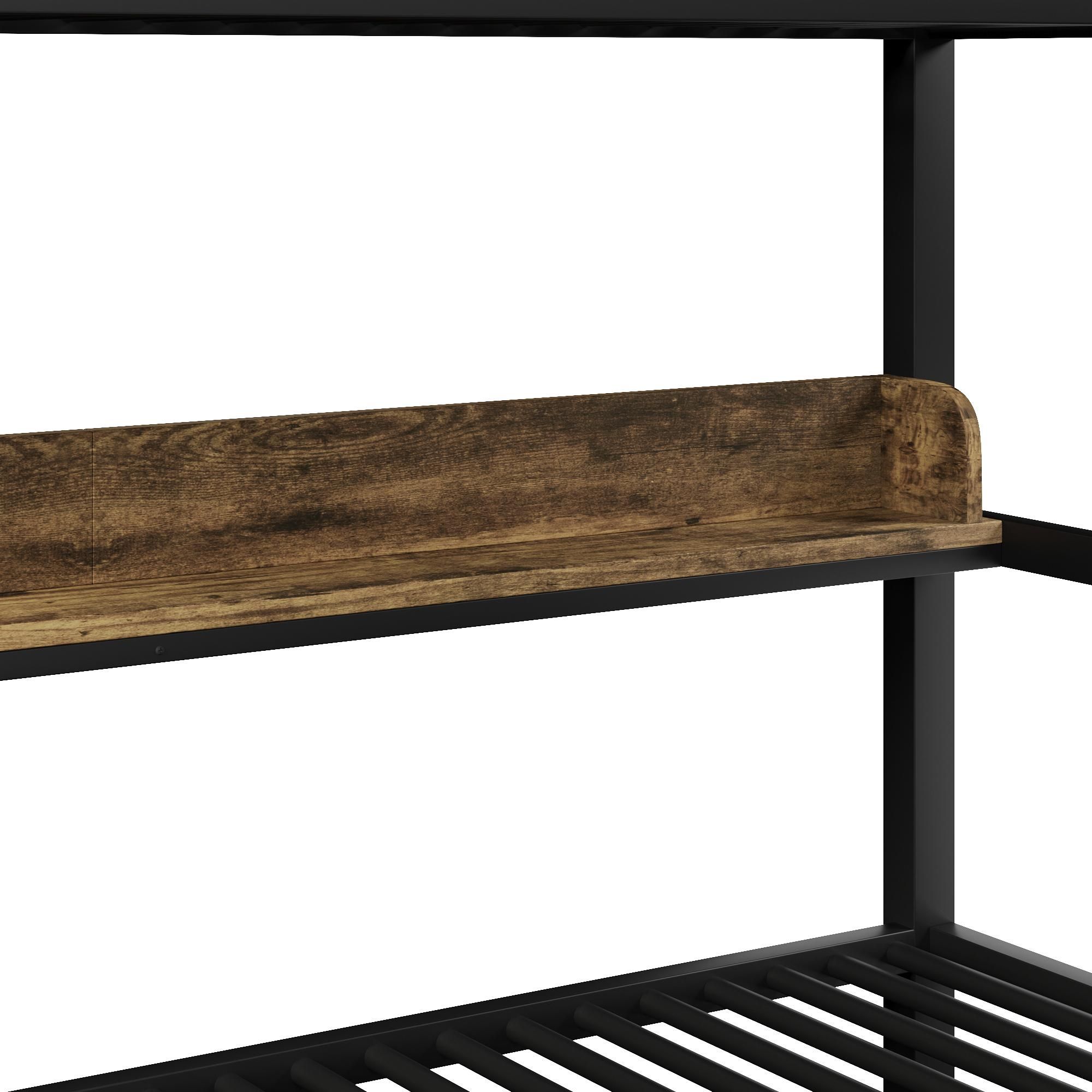 Merax Etagenbett Hochbett 90x200 cm, Metallbett mit LED Beleuchtung, 2 Schubladen, Ablagebord, Aufbewahrungskorb, Stauraum Bett, Kinderbett, Schwarz