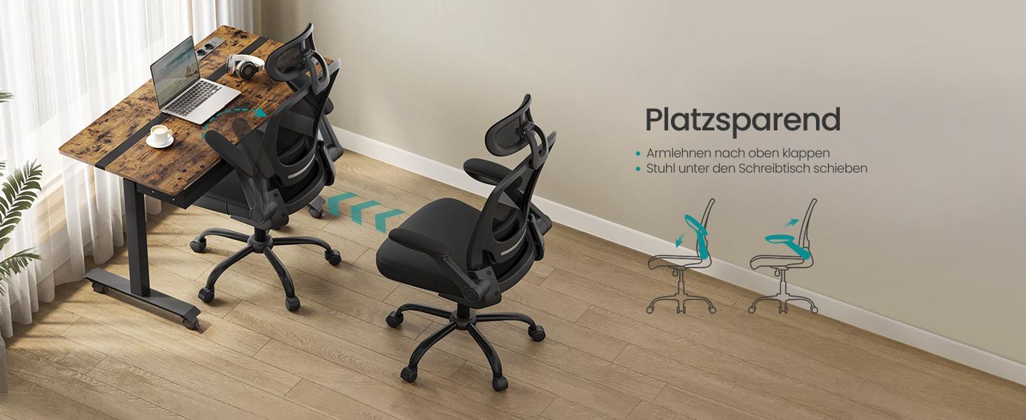 SONGMICS Bürostuhl ergonomisch, Schreibtischstuhl, Drehstuhl mit Mesh, gepolsterte Lendenstütze, Wippfunktion, 53 cm große Sitzfläche