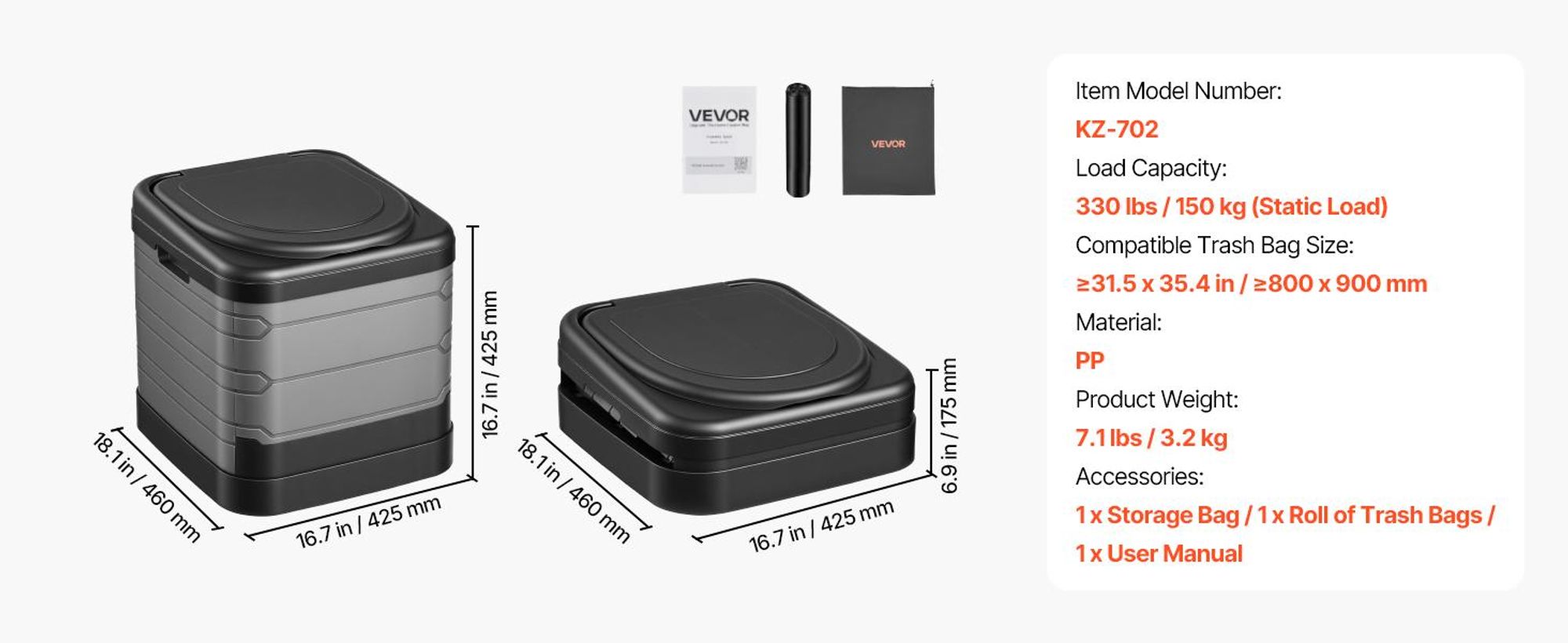 VEVOR Tragbare Campingtoilette 150 kg Belastbar, Mobile Toilette Faltbar für Erwachsene, Reisetoilette mit Tragetasche & Müllbeuteln, Geeignet für Wohnmobilreisen Camping Wandern Autofahren Ausflüge