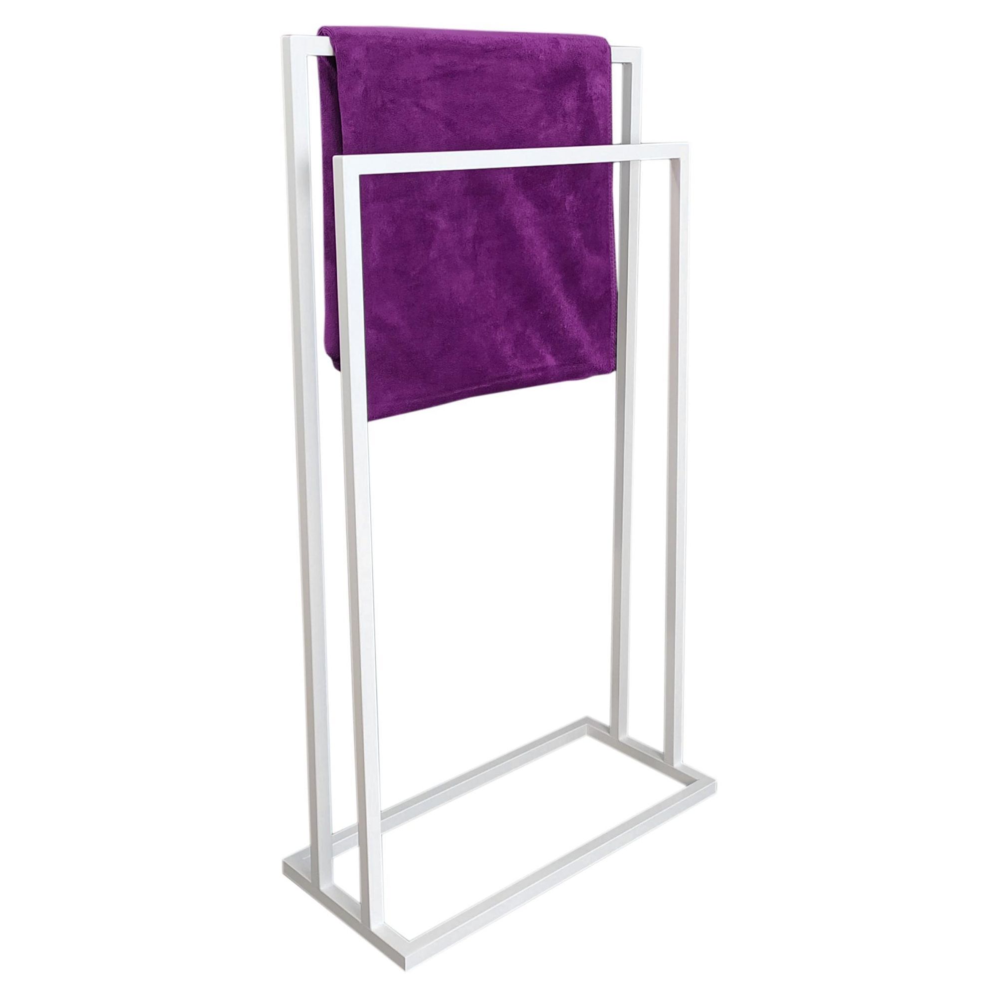 HMP Handtuchständer freistehend 2 Stangen Exklusiv – Handtuchhalter aus einem Stück, 100% Metall weiß matt, Loft Badezimmer