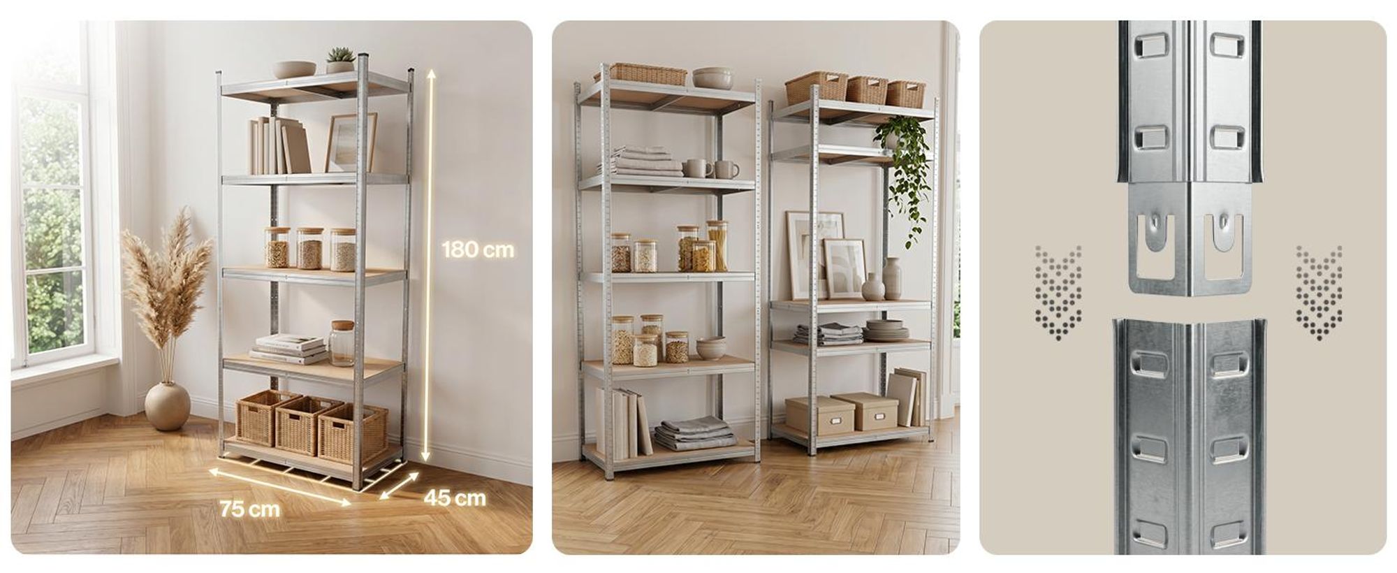 Steckregal Werkstattregal 1800x750x450 mm, 5 Ebenen, Farbe verzinkt, Traglast gesamt 875 kg, Kellerregal Schwerlastregal Metallregal Lagerregal