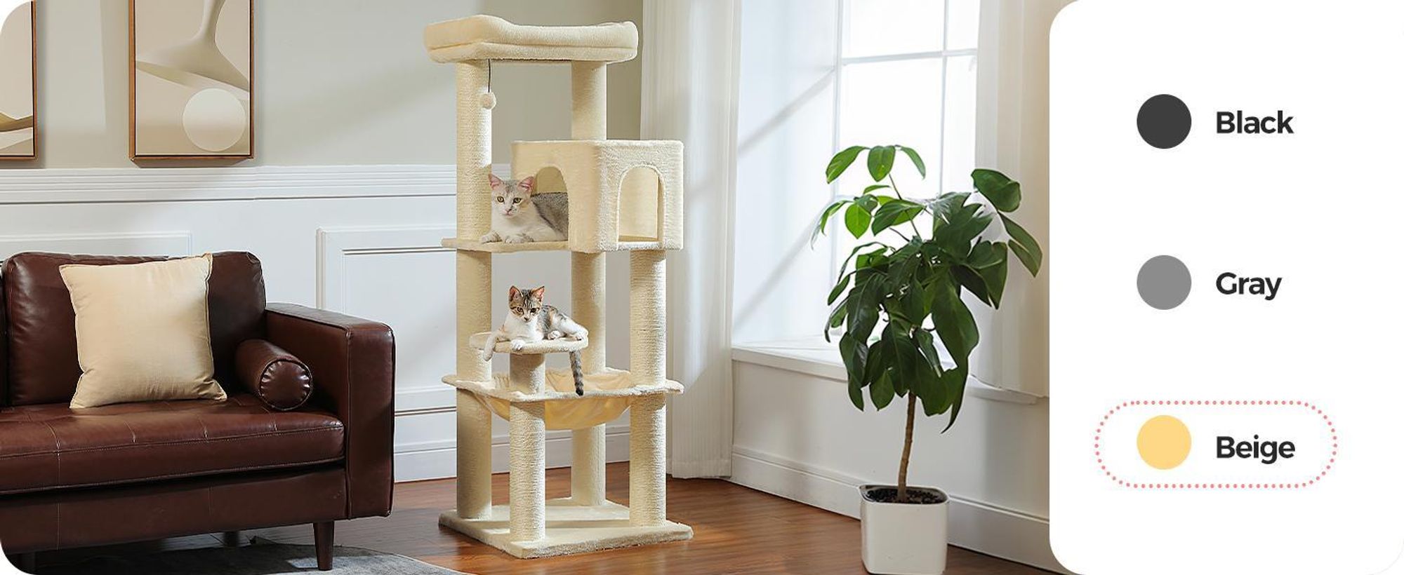 PURPURRA Großer Kratzbaum mit verstärkten Kratzstämmen (φ 8,1 cm) für große ausgewachsene Katzen, 13.6 kg, 146.8 cm