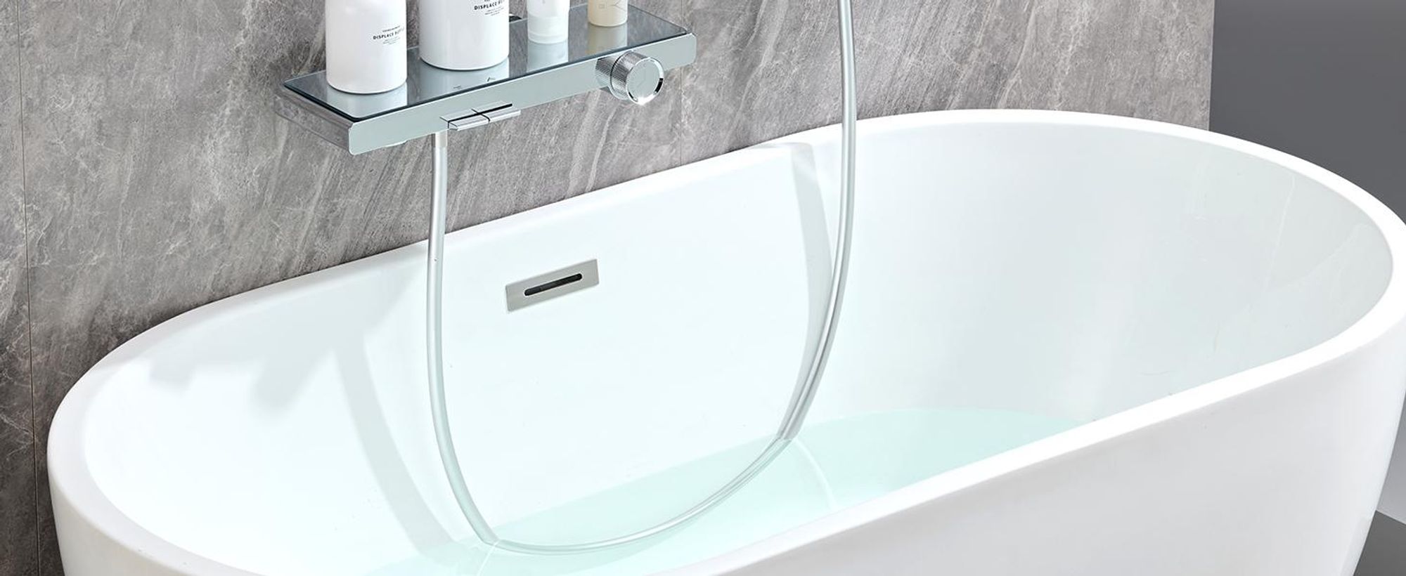 AURALUM Schwarzes Badewannenarmaturen-Set, Duschstange mit Duschkopf, Handbrause- und Duschstangen-Set, zwei Wasserstrahlmodi, Hochwertiges PPA