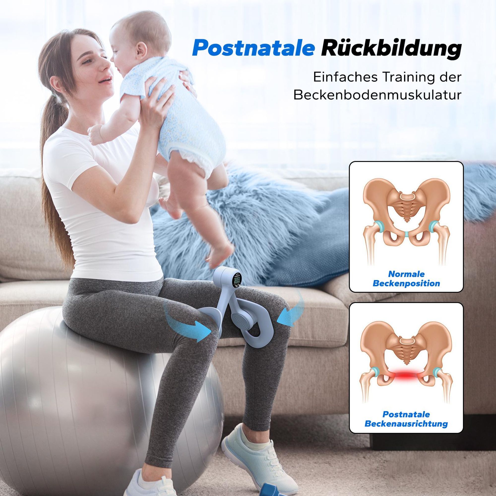 Beckenbodentrainer, Oberschenkeltrainer, Beintrainer für Frauen, Postnatale Rückbildung, Widerstandsbänder, tragbar