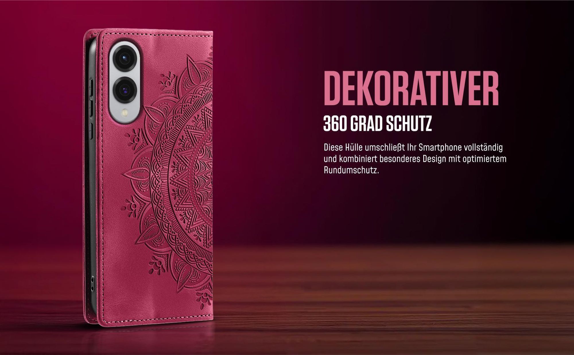 Mandala Flipcase in Magenta für Samsung Galaxy S25 Edge mit 360 Grad Schutz