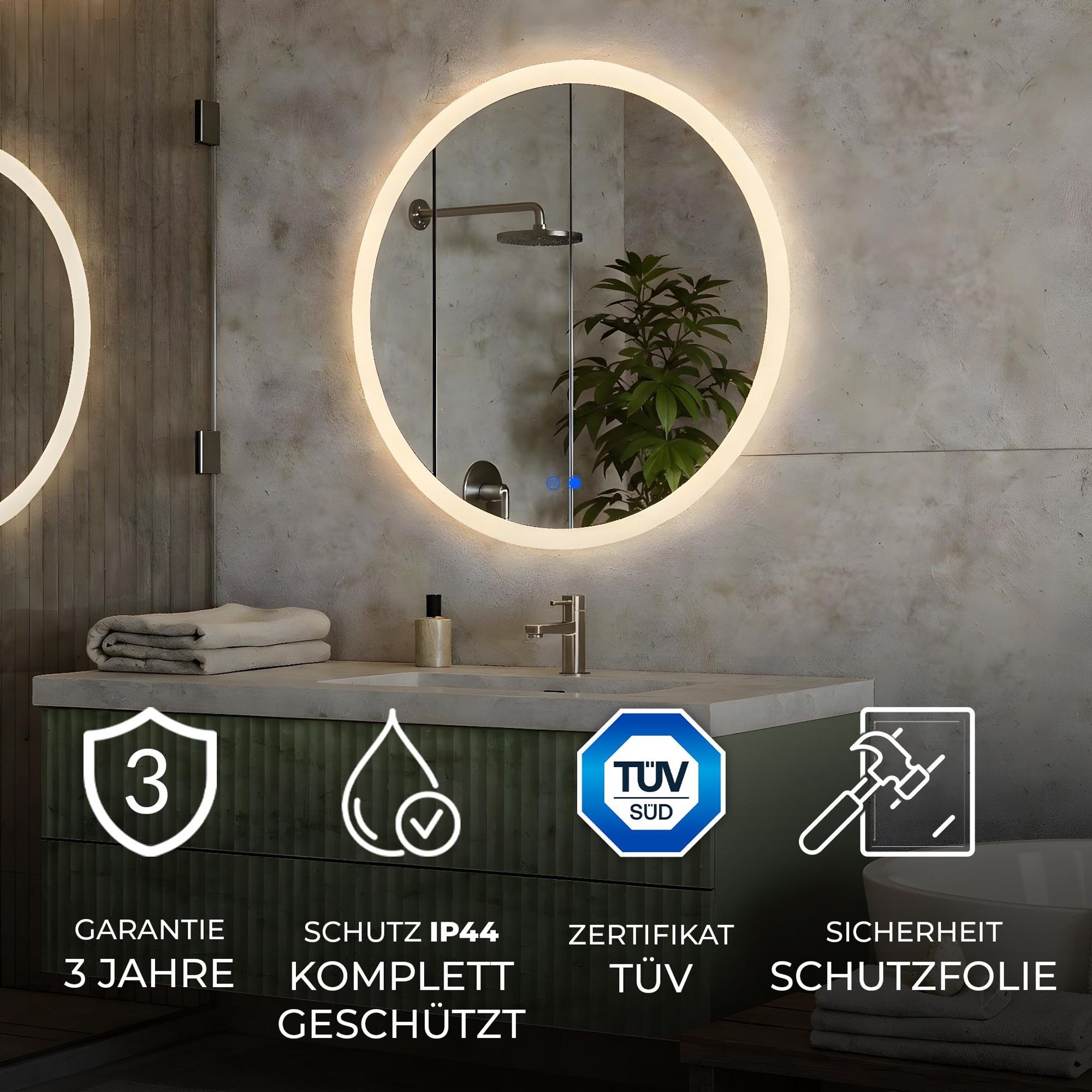 Artforma Badspiegel mit Beleuchtung, Spiegel 80x80 Touch, Dual LED, Heizmatte