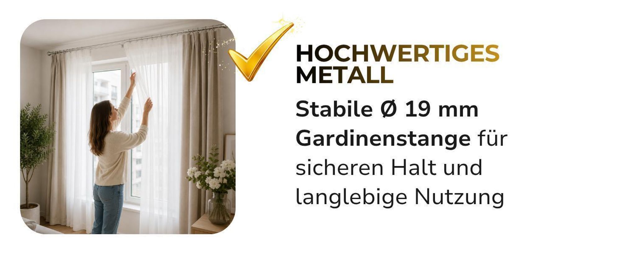 Gardinenstange 320 cm 2-läufig Satin 19 mm Durchmesser Glamour Endstück Monaco Vorhangstange Metall-Gardinenstange Curtain Rod