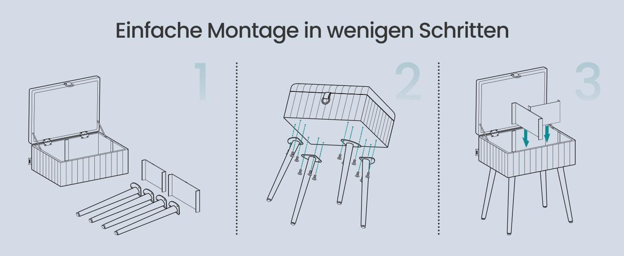 SONGMICS Schminktisch-Stuhl, Hocker mit Stauraum, Schminkhocker, Fußhocker, Metallbeine, gepolstert, verstellbare Füße