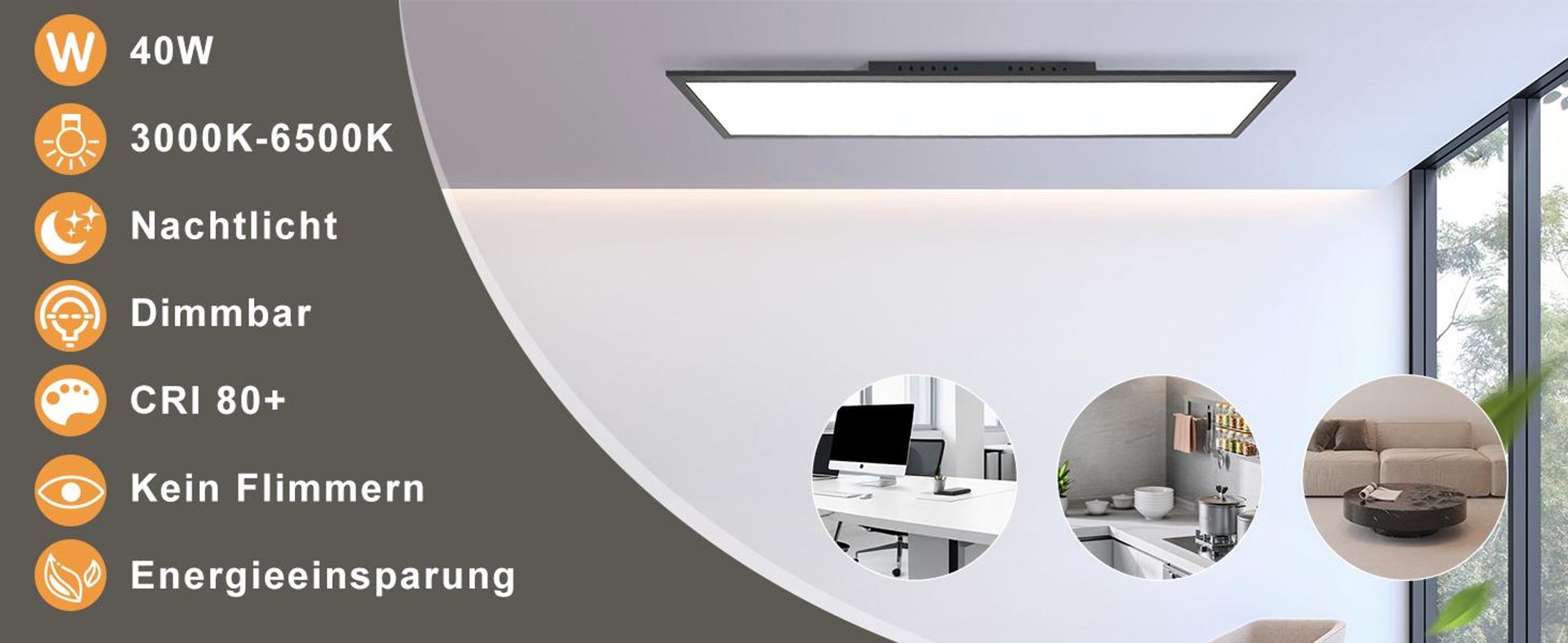 ZMH LED Panel Deckenleuchte 40W Deckenpanel Dimmbar 120x30 CM Deckenlampe Flach Büro mit Fernbedienung Büroleuchte für Küche Schlafzimmer Flur