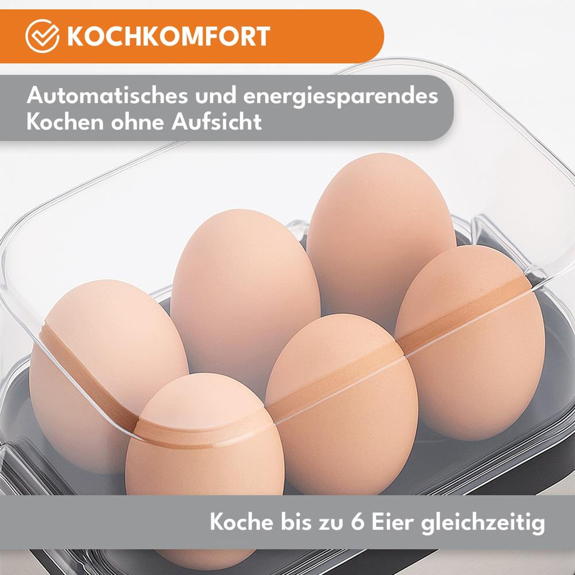 KRUMAD Eierkocher für 6 Eier, 200W Automatisch, Schnell und Effizient, Ideal für Weich, Mittel, Hart, Eierkochen für Familie und Zuhause