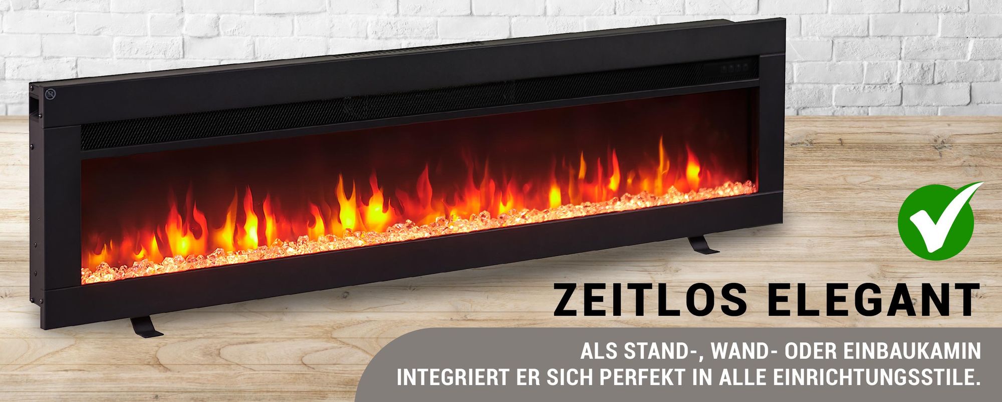 BALDERIA Elektrokamin Agnes 50" | 3in1 Stand/Wand/Einbaukamin, 3D-Flammeneffekt, dimmbar, Heizung 1800W, Timer, Thermostat, Startsteuerung | Schwarz