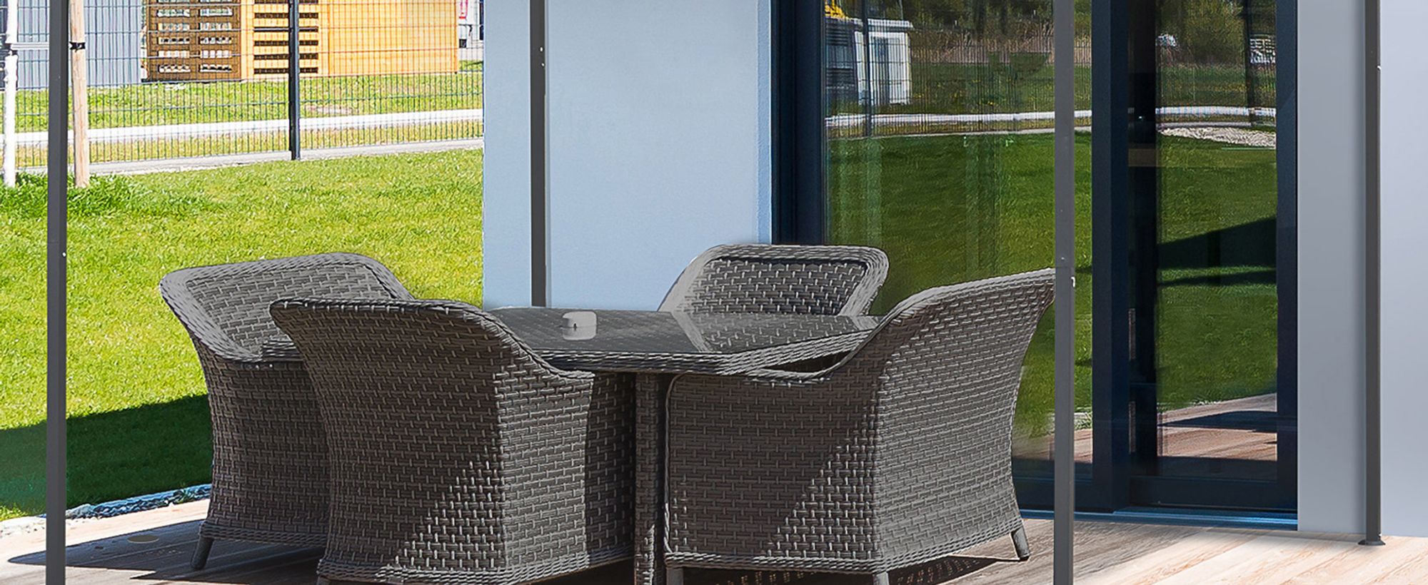 Outsunny Pergola Terrassenüberdachung Pavillon Vordach Creme 297x297x198/245 cm