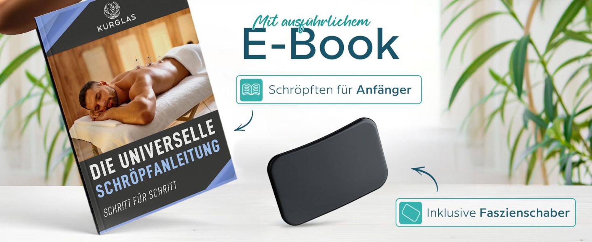 Kurglas Schröpfset Silikon mit e-Book & DERMATEST Note 1 – Schröpfgläser [2 Stk.] – Effektives Schröpfen mit Faszienschaber – BPA freies Schröpfglas