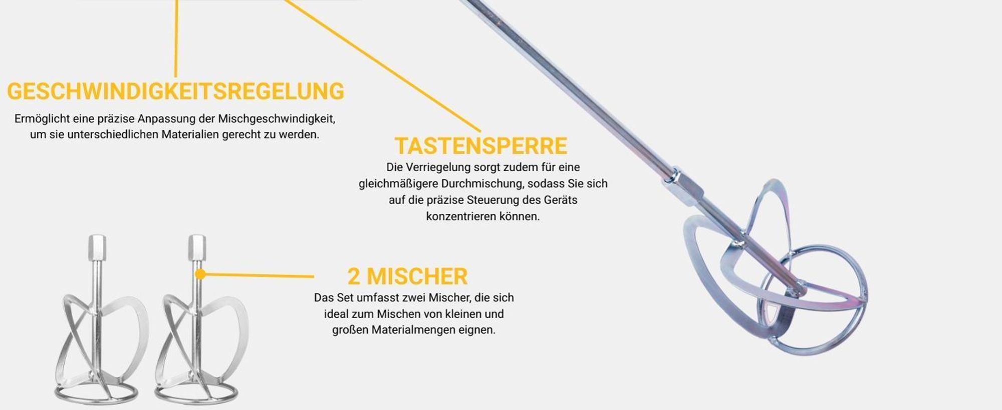 Mischer für Kleber Beton Mörtel Gips elektrisch Betonmischer 1400W +2 Rührwerke
