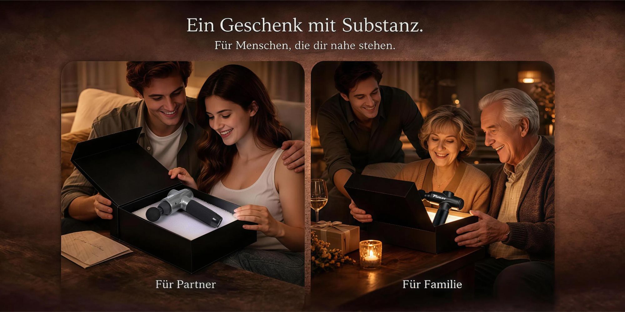FunLife M6 Massagepistole, Tiefengewebe Muskelmassagegerät, 12 mm Amplitude, 3200 U/min, 10 Stufen, 6 Massageköpfe, LED, USB-C, leise <45 dB
