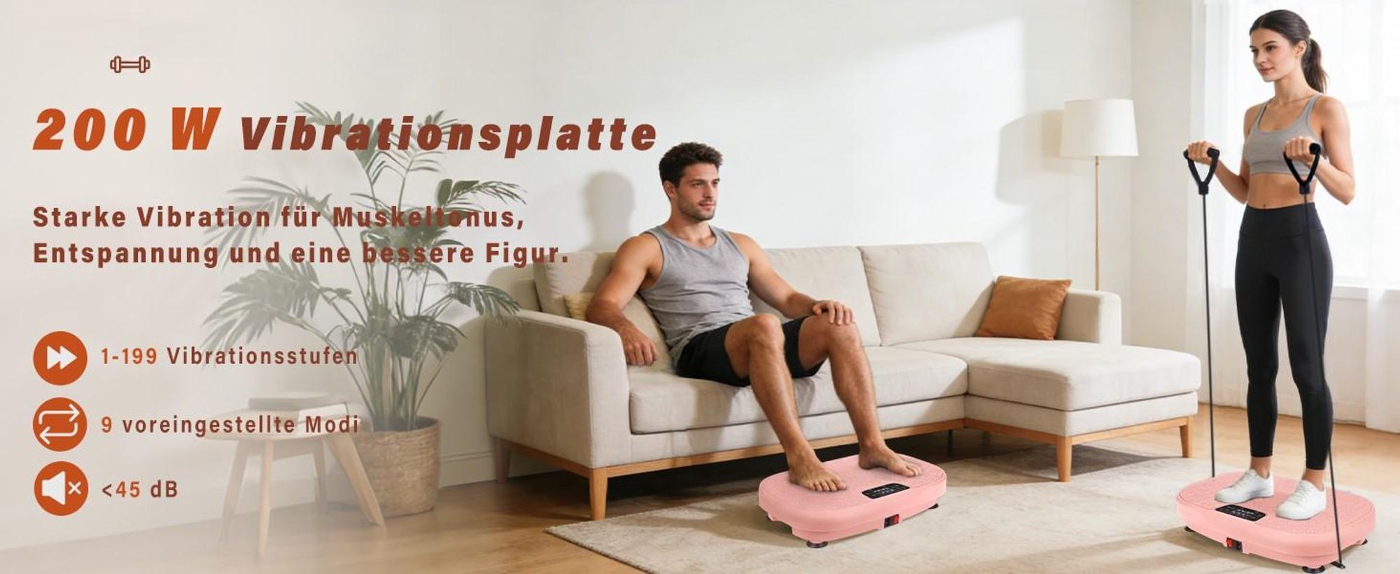 ZMH Vibrationsplatte Vibrationsplatte bis 150kg 9 Trainingsprogramme 199 Intensitätsstufen 200 W Vibration Plate Bluetooth Fitnessgeräte Zuhause Rosa