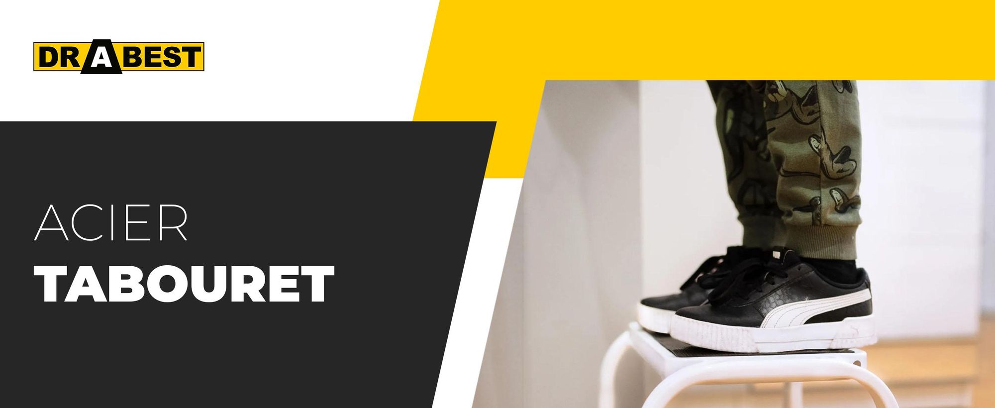 Drabest | Tabouret en acier à 1 marche, stable et robuste, pieds antidérapants, capacité de charge de 150 kg, large surface d'appui, pour la maison, le bureau et les travaux de bricolage