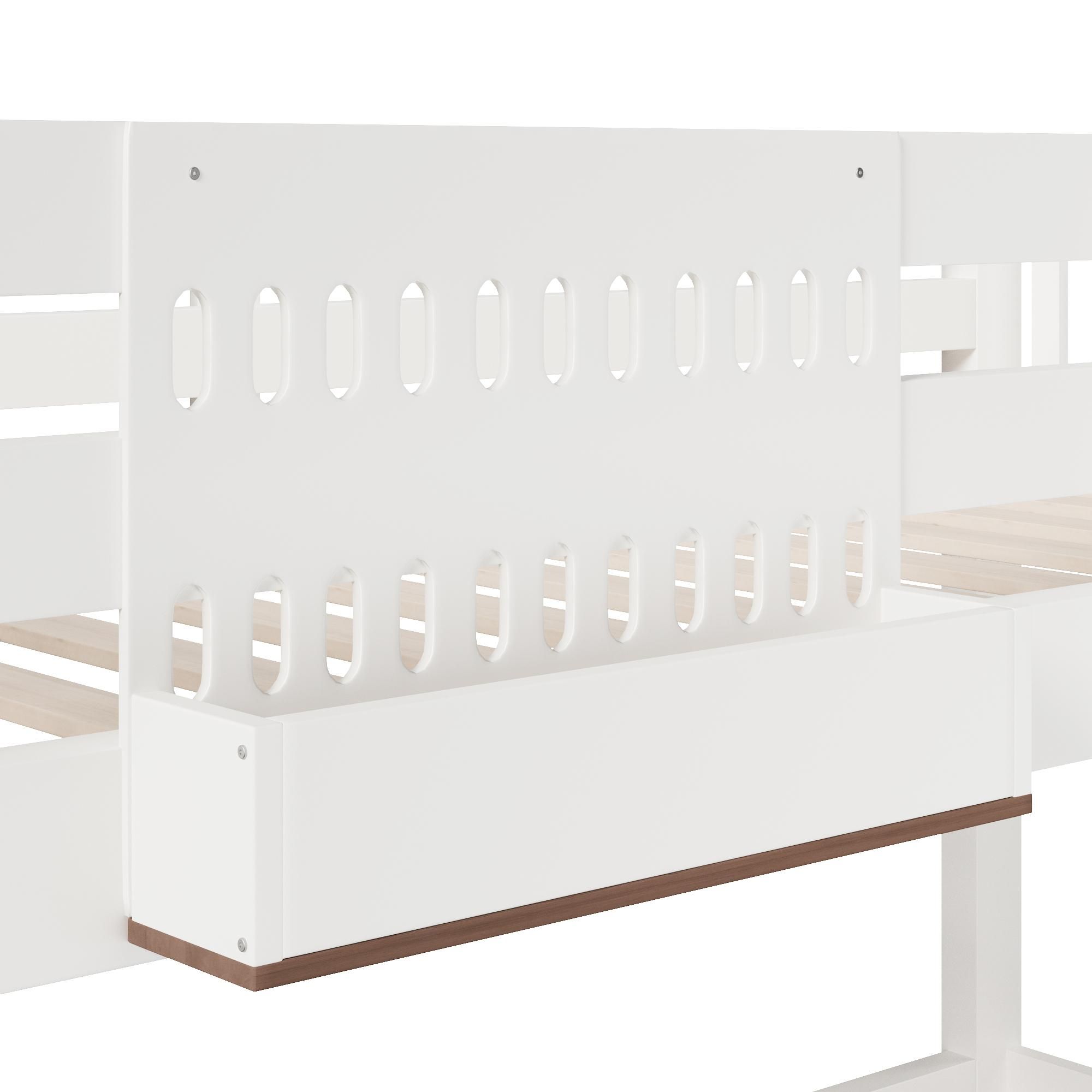 Merax Etagenbett 90x200 cm, Hochbett mit Aufbewahrungsfächern aus Eisen, Leiter, Sicherheitsgitter, Kinderbett, Stockbett, Jugendbett, Weiß