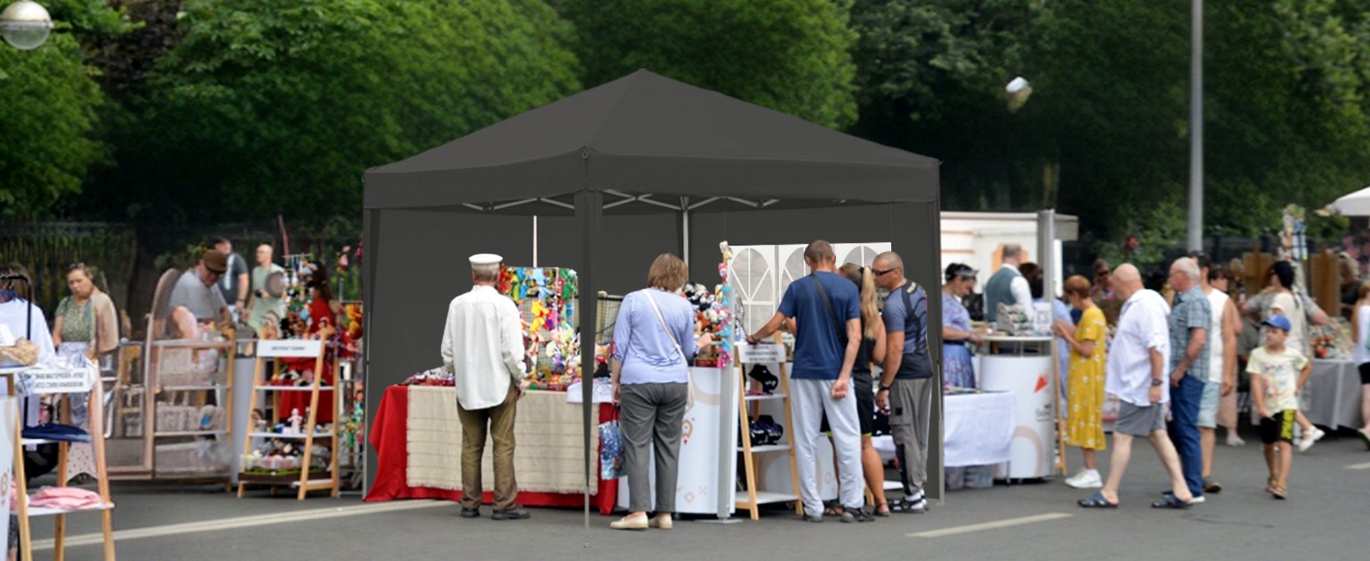 Sekey 2 Seitenteile für 3x3 /3x6m/3x9m pavillon mit Reißverschluss und Fenster, Schwarz