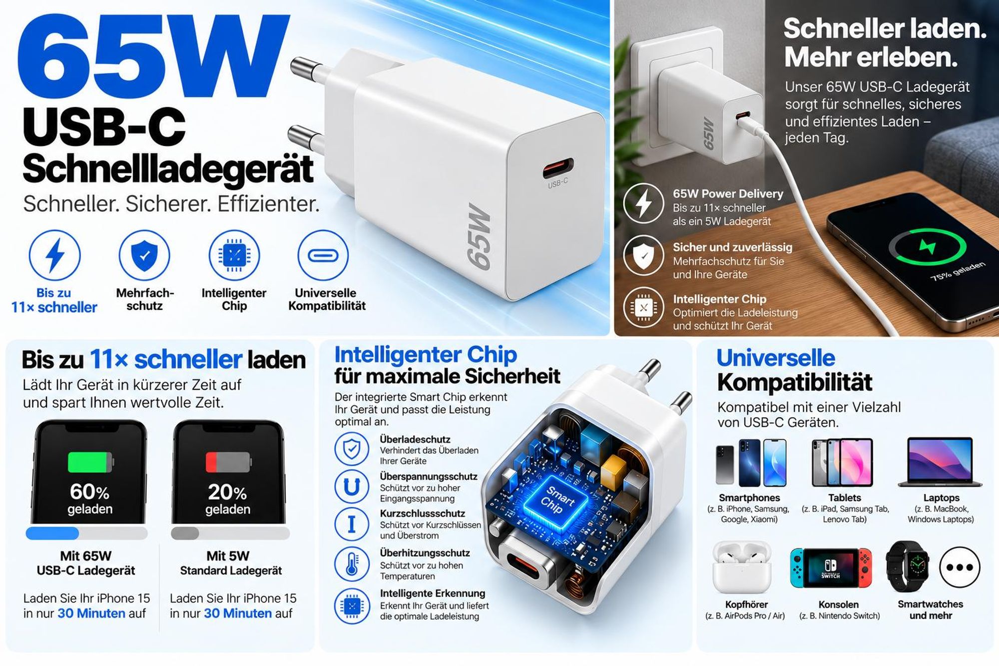65W 60W USB C Ladegerät Kabel für Samsung Galaxy A08 A18 A57 A37 A27 A17 A07 A56 A36 A26 A16 A55 A35 A25 A15 A05 A54 A14 A53USB-C Strom Stecker  WEIß