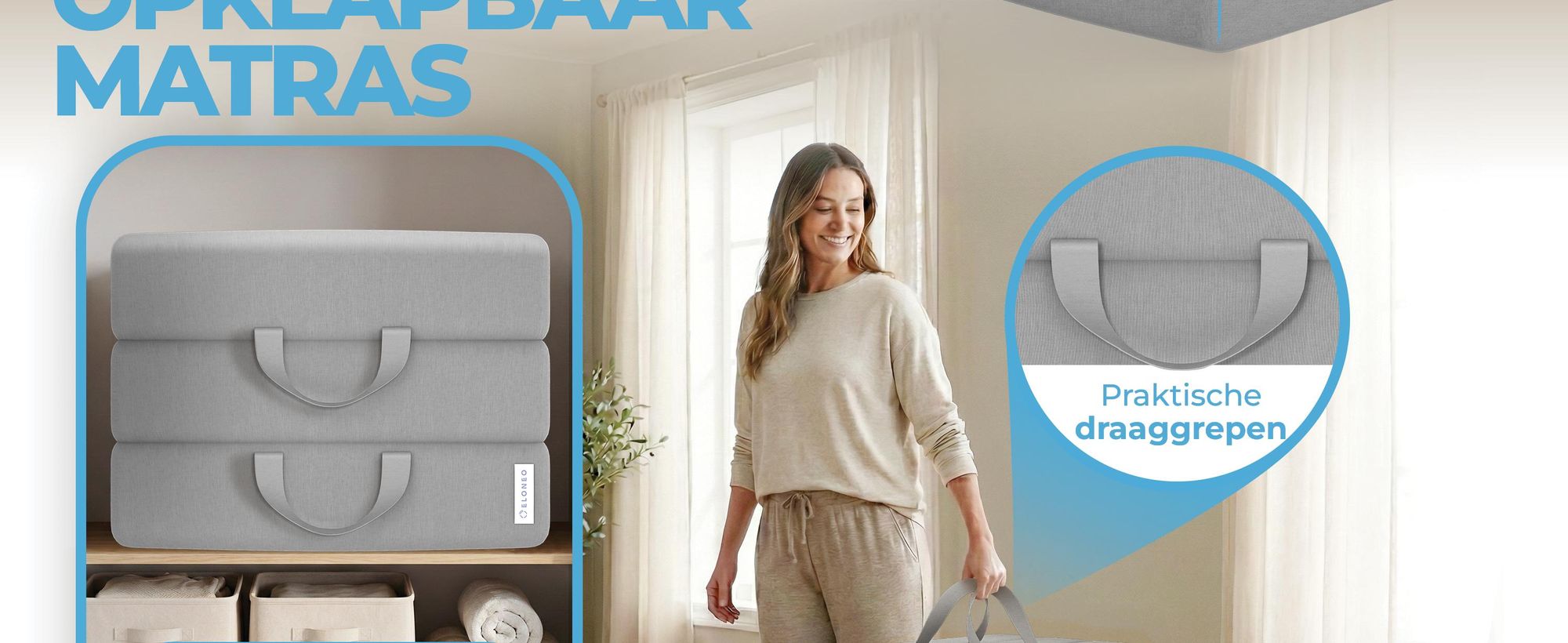 ELONEO Opklapbare matras, gastenmatras, 3-delige opvouwbare matras, extra dik schuim (15 cm), geschikt voor mensen met rugproblemen, opklapbaar, opvouwbare matras (grijs)