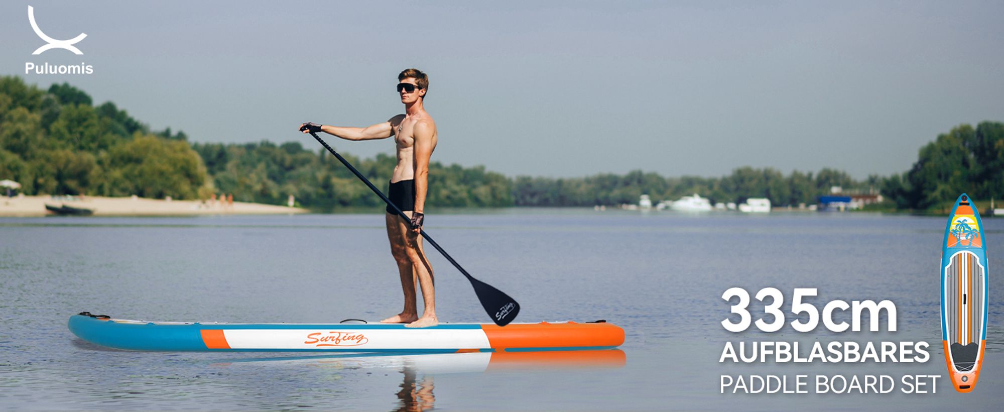 Puluomis SUP Board mit Sitz 335cm, Stand Up Paddle Boards Set, Paddling Paddelboard Surfbrett Aufblasbar, Pumpe Tragetasche, MB. bis 150Kg Orange Blau
