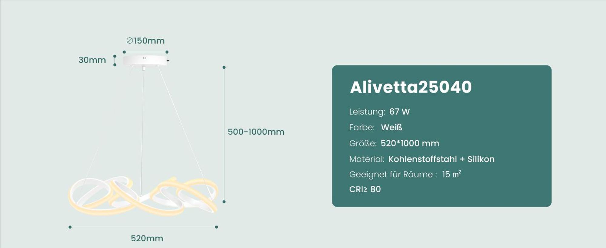 Mai & Mai Pendelleuchte Esstisch, 52cm LED Moderne Hängelampe Weiß, stufenlos dimmbar 3000K–6400K, höhenverstellbare mit Fernbedienung, Alivetta25040