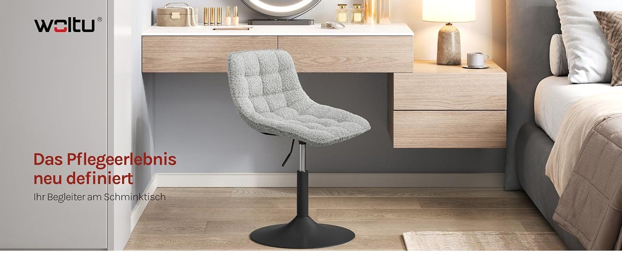 WOLTU Schminkhocker Barhocker mit Rückenlehne, aus bequemer Chenille, Metall, Grau