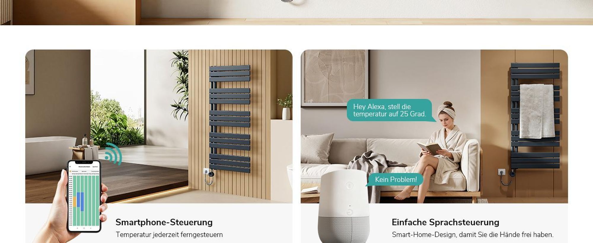 EMKE Badheizkörper Elektrisch mit Wifi App Steurung Thermostat Handtuchwärmer 1320 x 500mm Anthrazit Handtuchhalter 800W Handtuchtrockner