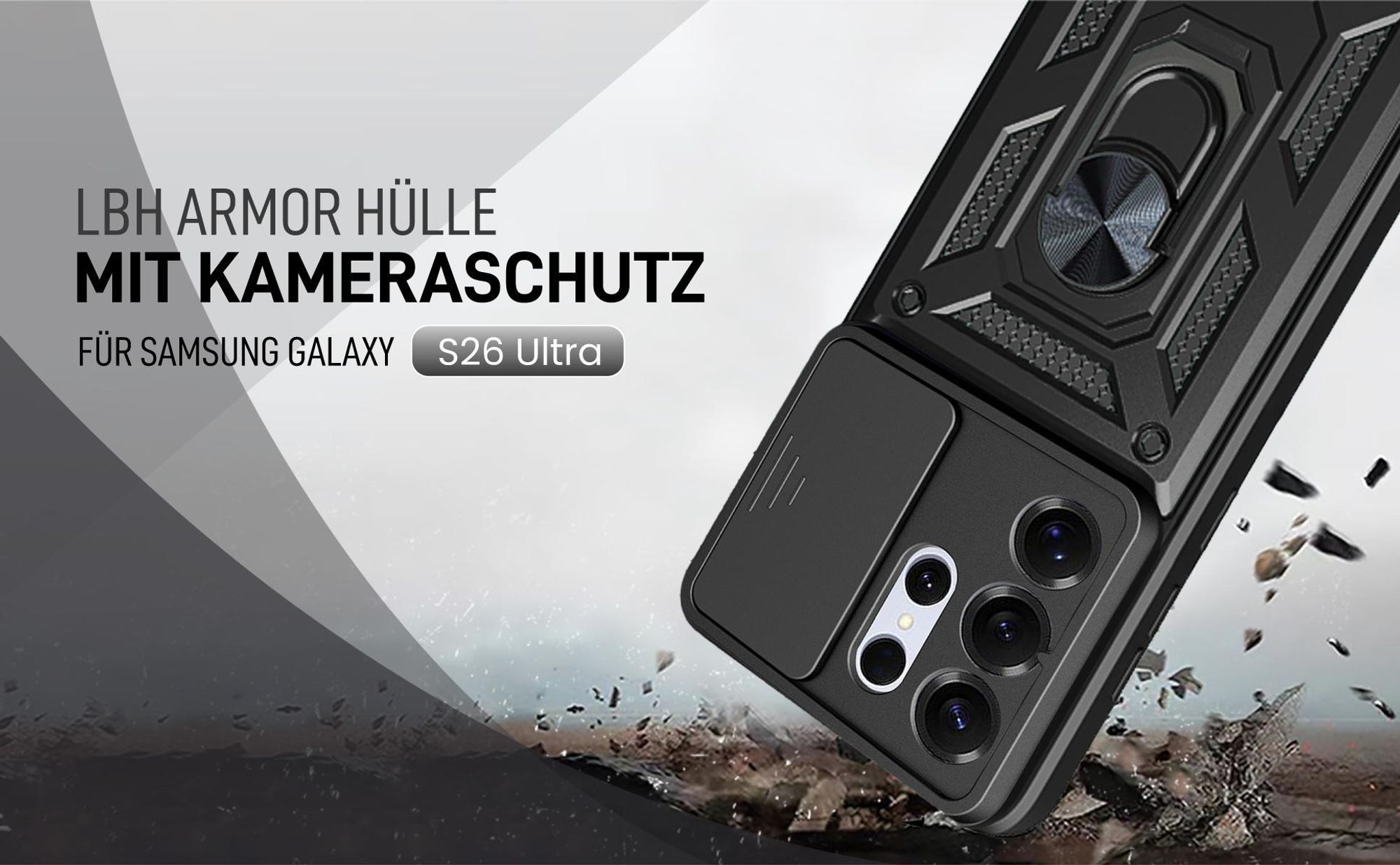 Schwarze Outdoorhülle mit Kameraschutz für Samsung Galaxy S26 Ultra