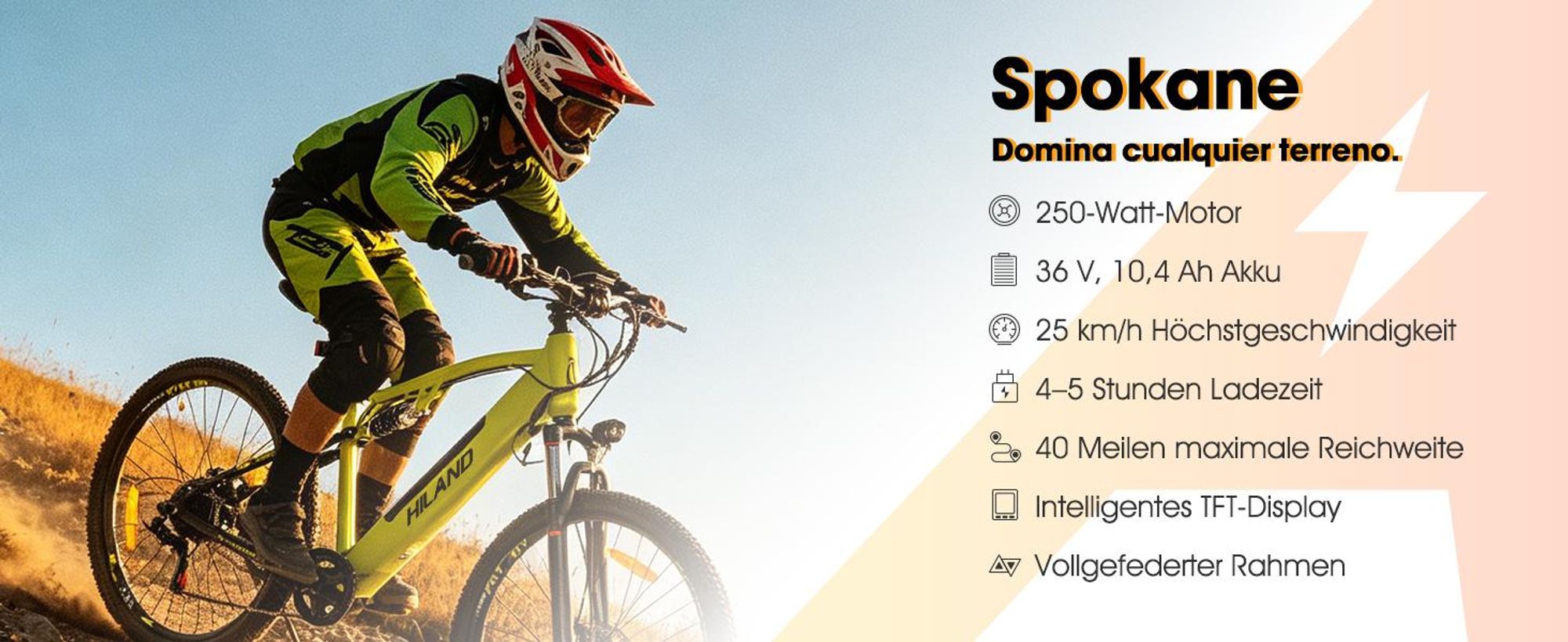 Hiland 26 Zoll 250W Elektro-Mountainbike, 36V 7.8Ah Akku, Elektrofahrrad für Männer Frauen mit Lampe, Gepäckträger, Stoßdämpfende Vorderradgabel, Weiß