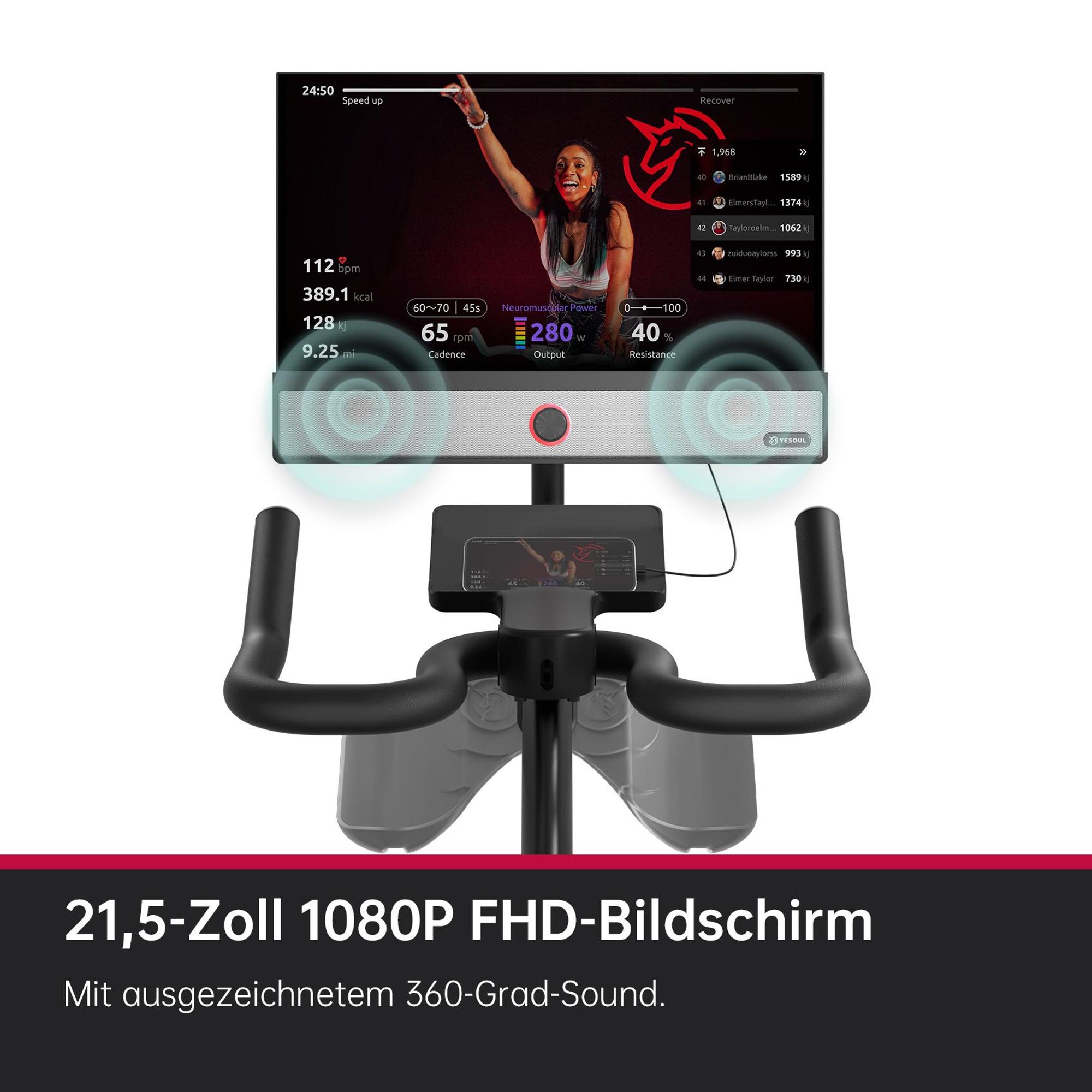 YESOUL G1M Plus Indoor Heimtrainer, Fitnessbike - Leiser Magnetwiderstand, Bequeme Sitzpolsterung, Fitnessfahrrad mit 21,5" 1080P FHD-Bildschirm