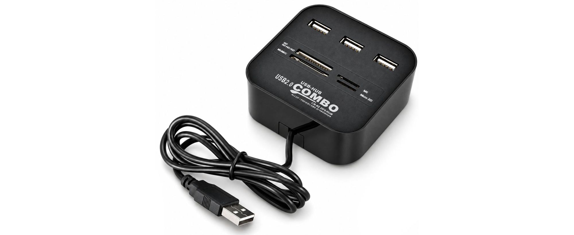H31C USB 2.0 Hub 3-Port mit Kartenleser Multiport USB Verteiler Splitter für Laptop PC Notebook SD TF Speicherkarte Kartenlesegerät kompakt extern
