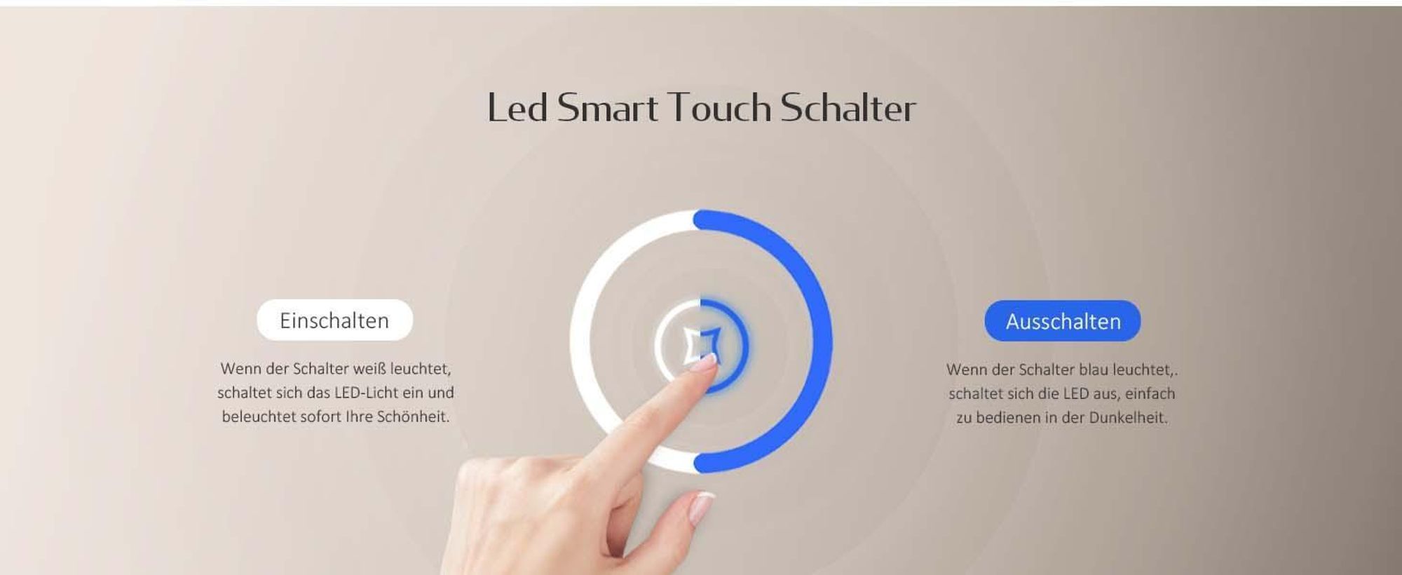 EMKE LED Badspiegel mit Kaltweiß Beleuchtung 120x60cm, Badezimmerspiegel mit Touchschalter - Energieeffizienter